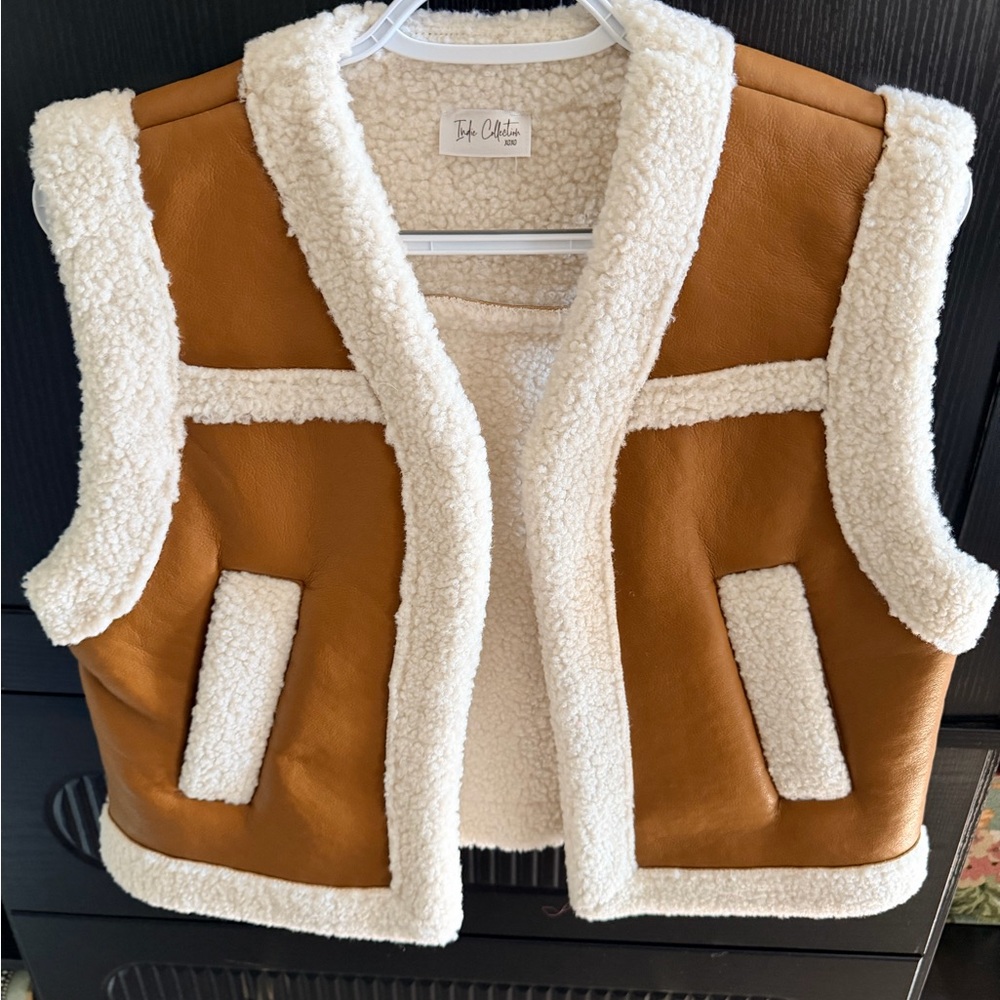 Brown and White Sherpa Vest